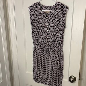 LOFT Pink and Black Geometric Midi Dress